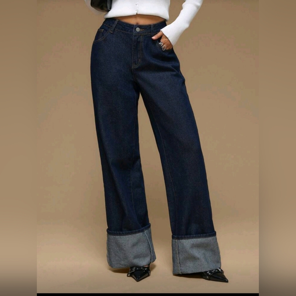 Forever 21 Premium Wide-Leg Cuffed Jeans – Size 31 (NWT)
